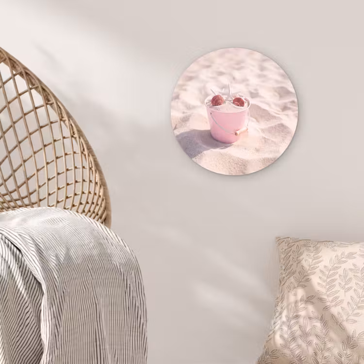 Glasbild Rund - Strand – Muscheln – Sommer – Rosa – Dekoration - Strand - Schelpen - Zomer - Roze - Decoratie Wandcirkel plexiglas klein
