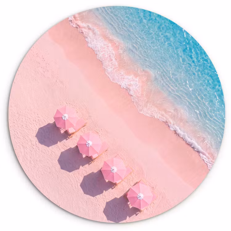 Glasbild Rund - Strand – Rosa Sand – Meer – Sommer – Natur - Strand - Roze zand - Zee - Zomer - Natuur Wandcirkel plexiglas klein