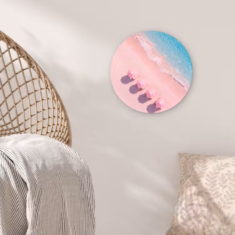 Glasbild Rund - Strand – Rosa Sand – Meer – Sommer – Natur - Strand - Roze zand - Zee - Zomer - Natuur Wandcirkel plexiglas klein