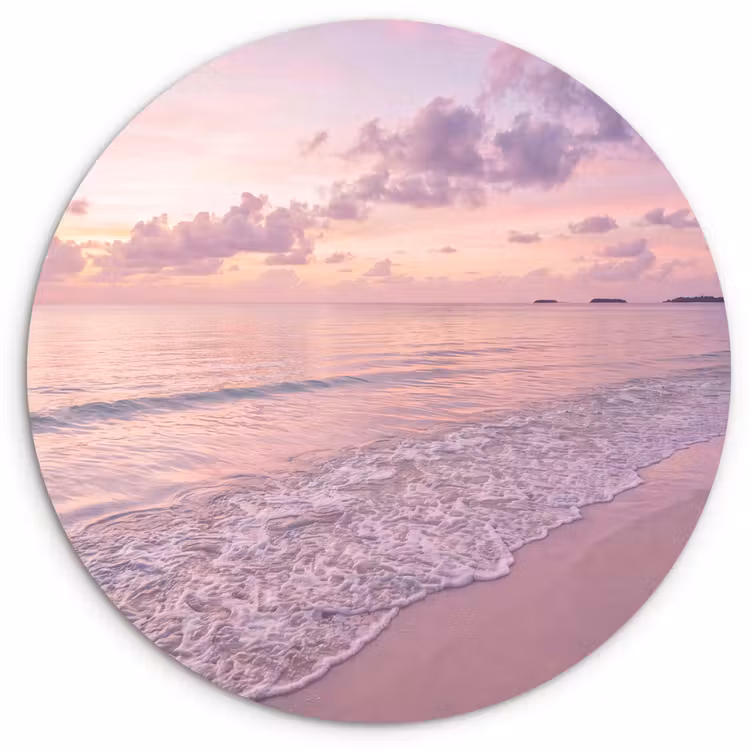 Glasbild Rund - Strand – Sonnenuntergang – Natur – Minimalistisch – Rosa - Strand - Zonsondergang - Natuur - Minimalistisch - Roze Wandcirkel plexiglas klein