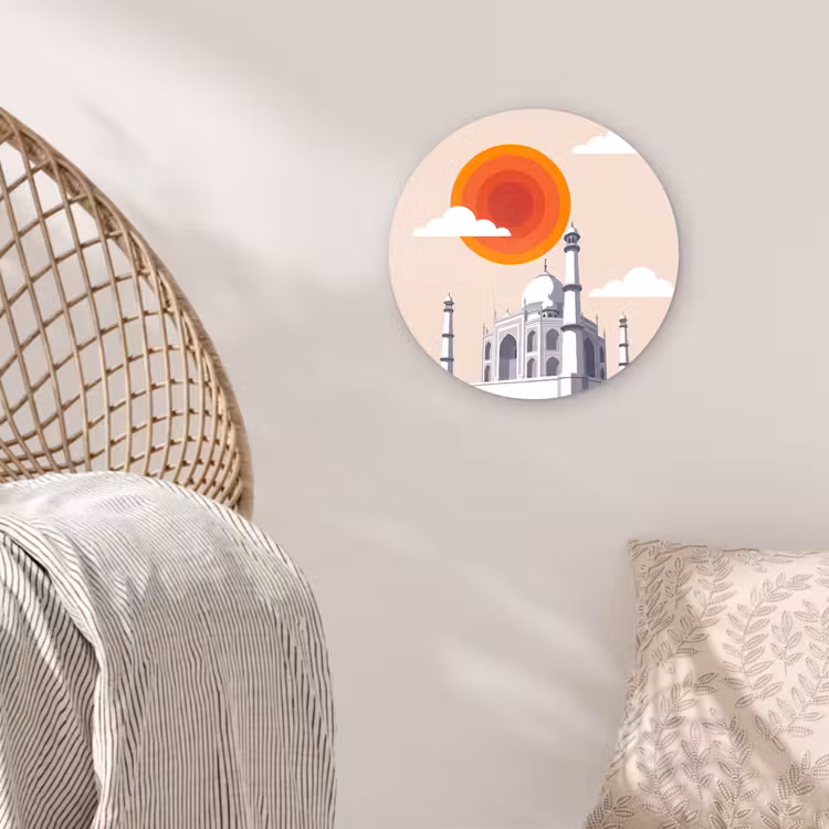 Glasbild Rund - Taj Mahal – Sonne – Kuppel – Architektur – Indien – Grafik — 5