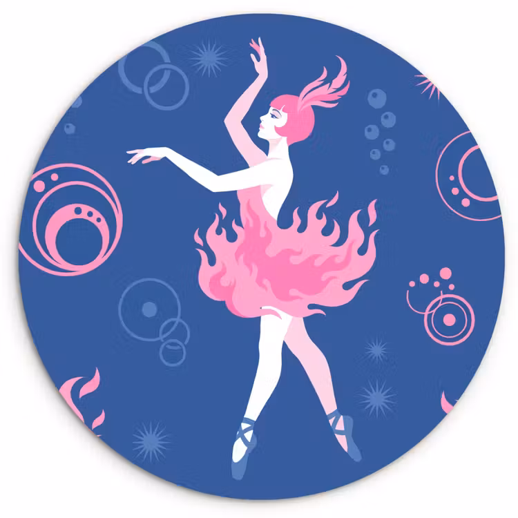 Glasbild Rund - Tänzerin – Flammenrock – Abstrakt – Rosa – Blau - Danseres - Vlammenrok - Abstract - Roze - Blauw Wandcirkel plexiglas klein