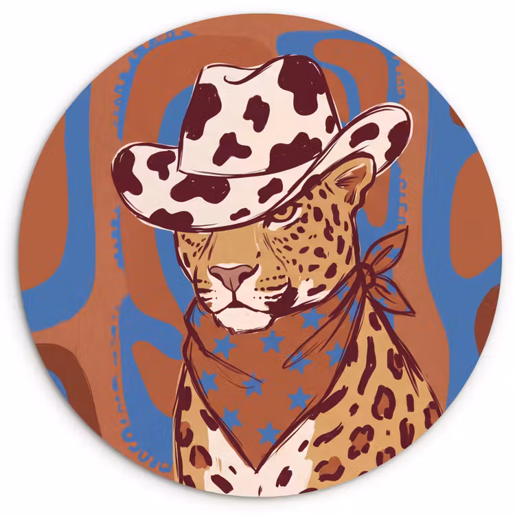 Glasbild Rund - Tiere – Cowboyhut – Modern – Illustration – Braun - Dieren - Cowboyhoed - Modern - Illustratie - Bruin Wandcirkel plexiglas klein