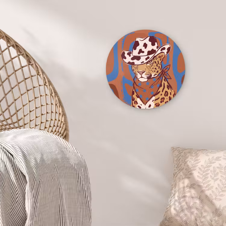 Glasbild Rund - Tiere – Cowboyhut – Modern – Illustration – Braun - Dieren - Cowboyhoed - Modern - Illustratie - Bruin Wandcirkel plexiglas klein
