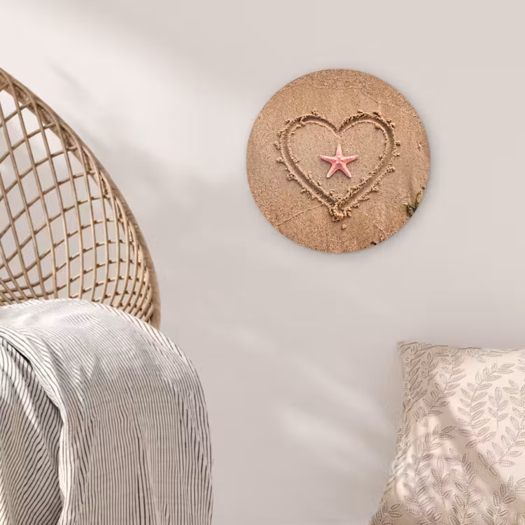 Glasbild Rund - Tiere – Herz – Strand – Sand – Rosa - Dieren - Hart - Strand - Zand - Roze Wandcirkel plexiglas klein