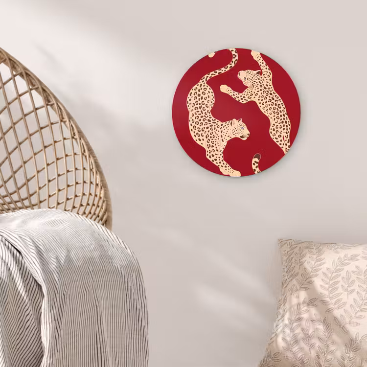 Glasbild Rund - Tiere – Leopard – Abstrakt – Rot – Modern - Dieren - Luipaard - Abstract - Rood - Modern Wandcirkel plexiglas klein