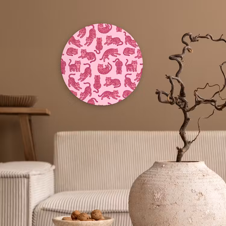 Glasbild Rund - Tiere – Muster – Rosa – Verspielt – Cartoon - Dieren - Patroon - Roze - Speels - Cartoon Wandcirkel plexiglas klein