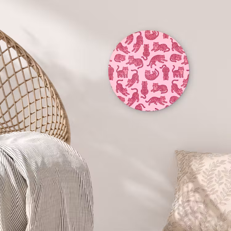 Glasbild Rund - Tiere – Muster – Rosa – Verspielt – Cartoon - Dieren - Patroon - Roze - Speels - Cartoon Wandcirkel plexiglas klein