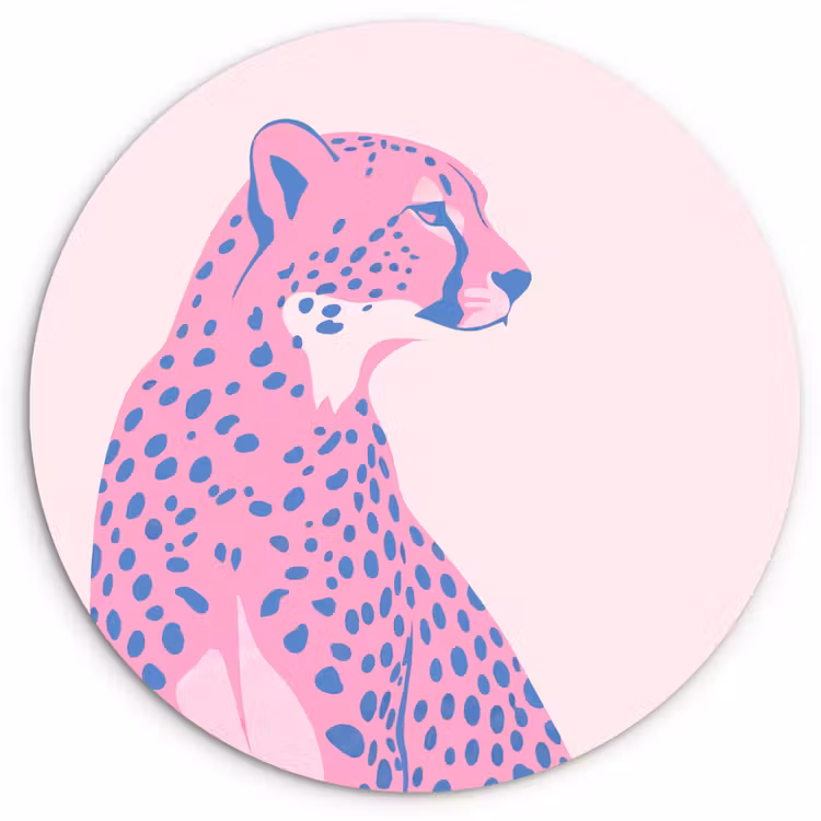 Glasbild Rund - Tiere – Profil – Abstrakt – Rosa – Blau - Dieren - Profiel - Abstract - Roze - Blauw Wandcirkel plexiglas klein