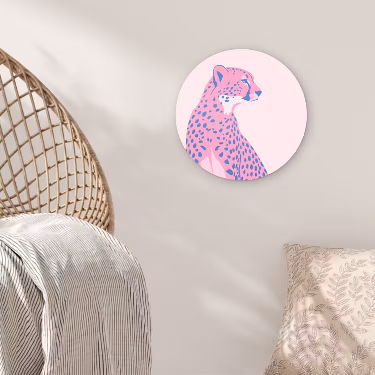 Glasbild Rund - Tiere – Profil – Abstrakt – Rosa – Blau - Dieren - Profiel - Abstract - Roze - Blauw Wandcirkel plexiglas klein