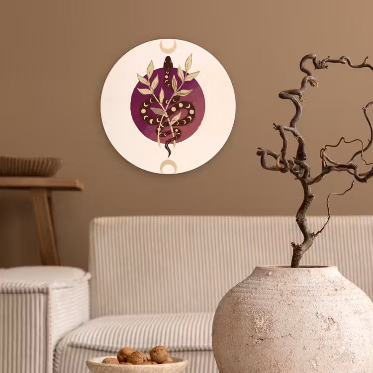 Glasbild Rund - Tiere – Schlange – Mond – Mystik – Abstrakt - Dieren - Slang - Maan - Mystiek - Abstract Wandcirkel plexiglas klein