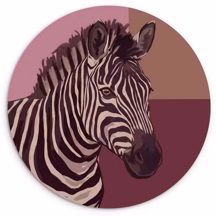 Glasbild Rund - Tiere – Zebrakopf – Tierwelt – Modern – Braun - Dieren - Zebrahoofd - Wildlife - Modern - Bruin Wandcirkel plexiglas klein