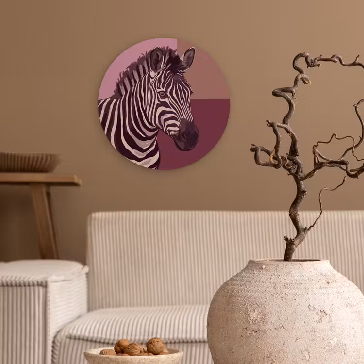Glasbild Rund - Tiere – Zebrakopf – Tierwelt – Modern – Braun - Dieren - Zebrahoofd - Wildlife - Modern - Bruin Wandcirkel plexiglas klein