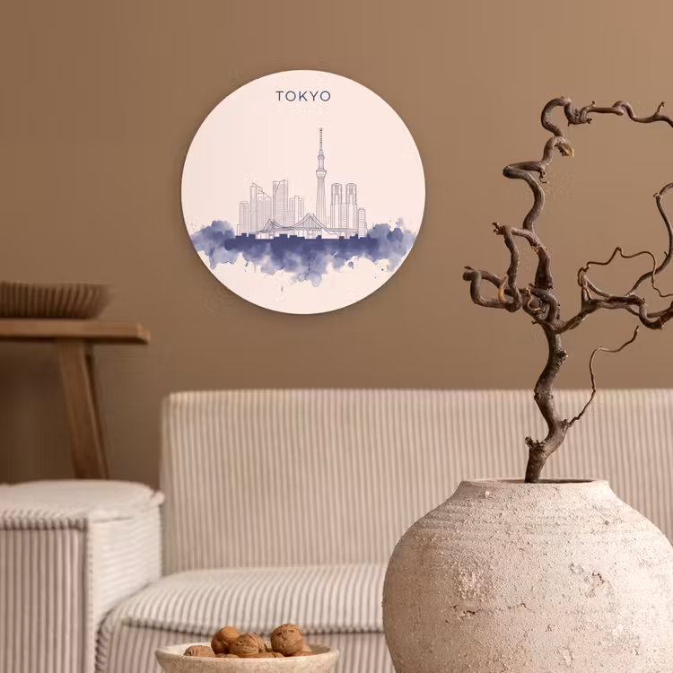 Glasbild Rund - Tokio – Skyline – Stadt – Abstrakt – Blau - Tokyo - Skyline - Stad - Abstract - Blauw Wandcirkel plexiglas klein