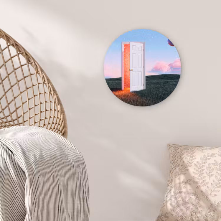 Glasbild Rund - Tür – Fantasie – Raum - Deur - Fantasie - Ruimte Wandcirkel plexiglas klein