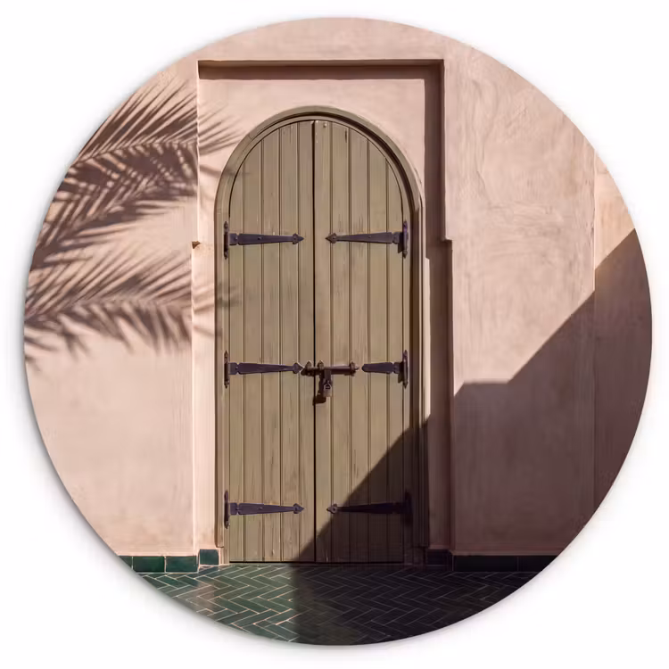 Glasbild Rund - Tür – Holz – Architektur – Grün – Rustikal - Deur - Hout - Architectuur - Groen - Rustiek Wandcirkel plexiglas klein