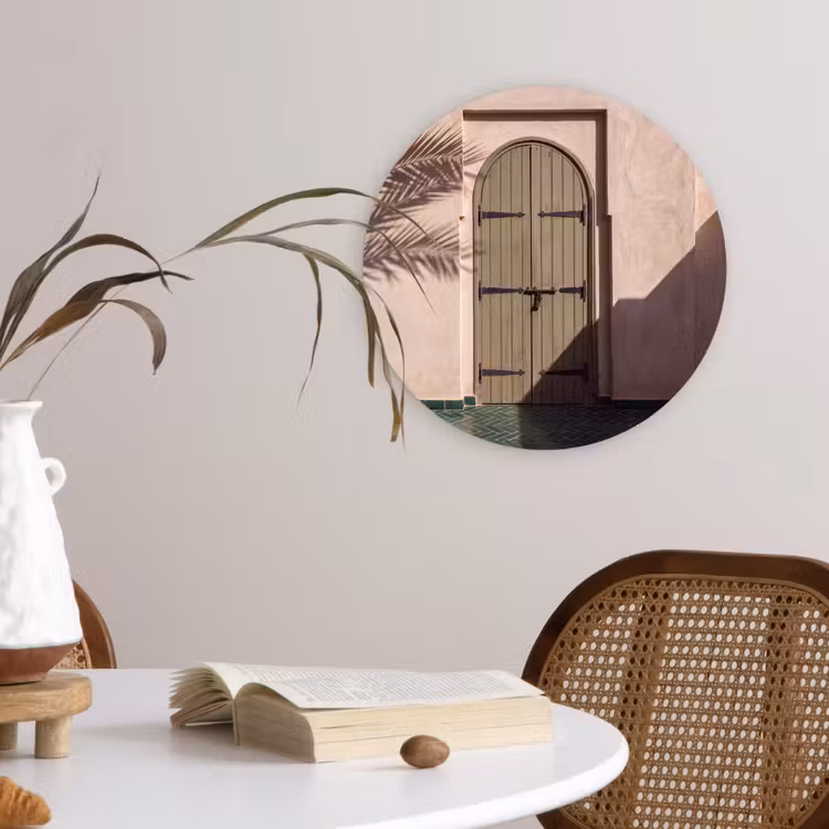 Glasbild Rund - Tür – Holz – Architektur – Grün – Rustikal - Deur - Hout - Architectuur - Groen - Rustiek Wandcirkel plexiglas klein