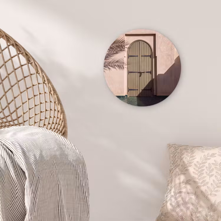 Glasbild Rund - Tür – Holz – Architektur – Grün – Rustikal - Deur - Hout - Architectuur - Groen - Rustiek Wandcirkel plexiglas klein
