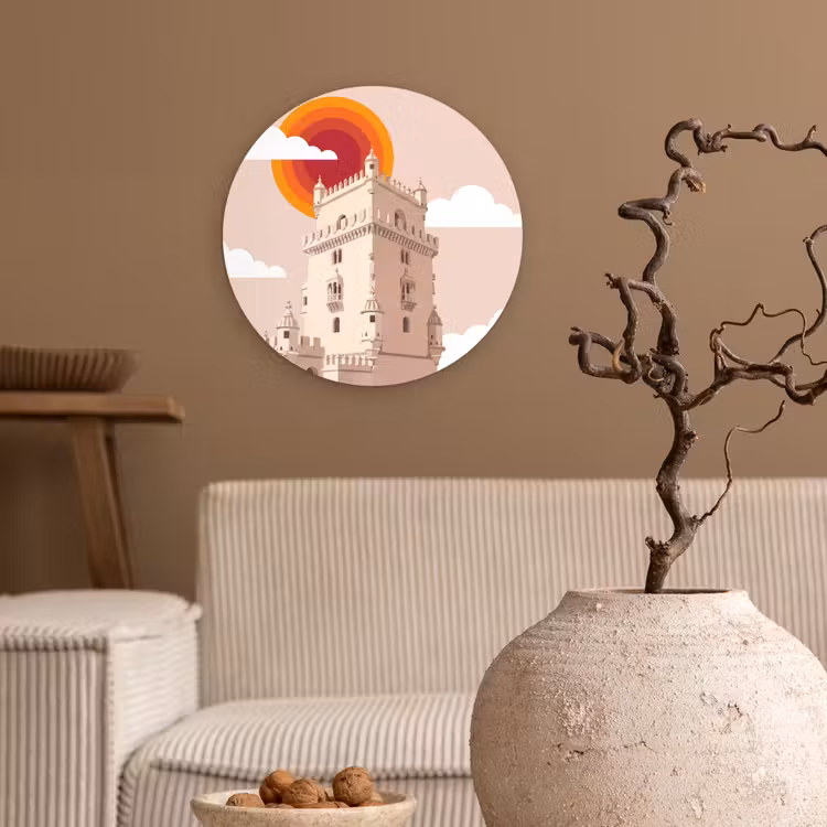 Glasbild Rund - Turm – Fluss – Architektur – Modern – Orange - Toren - Rivier - Architectuur - Modern - Oranje Wandcirkel plexiglas klein