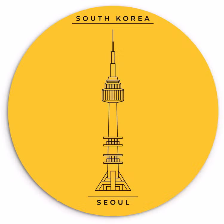 Glasbild Rund - Turm – Seoul – Architektur – Minimalistisch – Gelb - Toren - Seoul - Architectuur - Minimalistisch - Geel Wandcirkel plexiglas klein