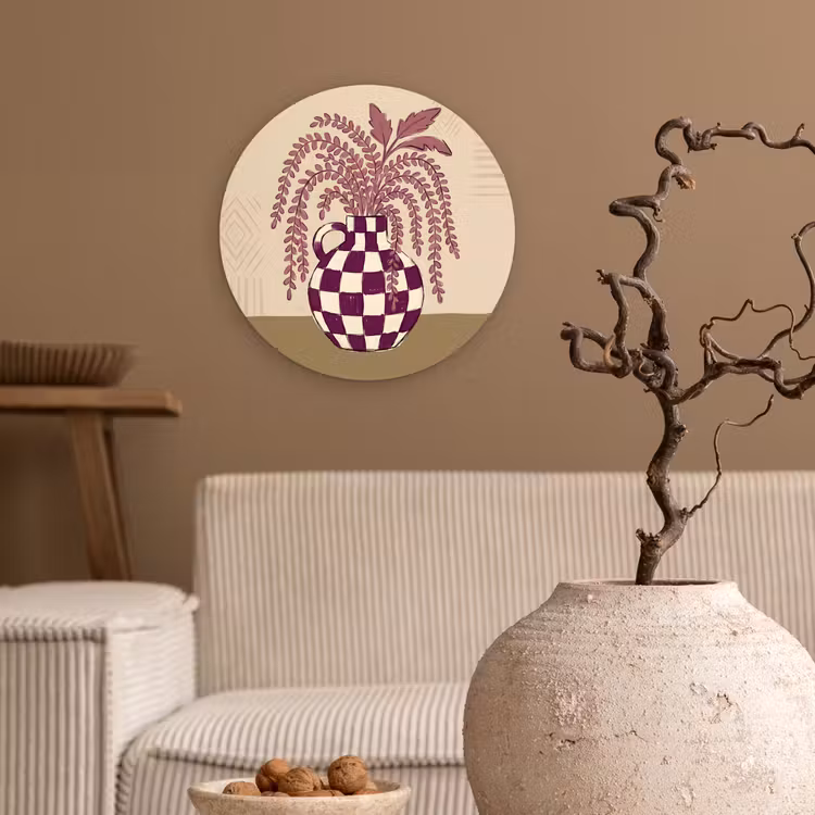 Glasbild Rund - Vase – Kariert – Pflanzen – Modern – Lila - Vaas - Geruit - Planten - Modern - Paars Wandcirkel plexiglas klein