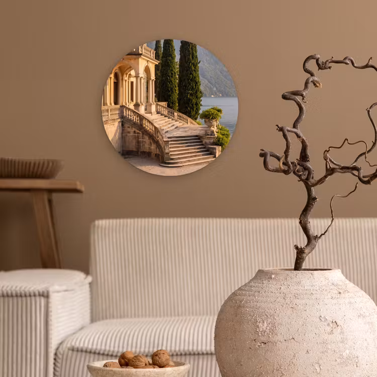 Glasbild Rund - Villa – Wasser – Treppen - Villa - water -trappen Wandcirkel plexiglas klein