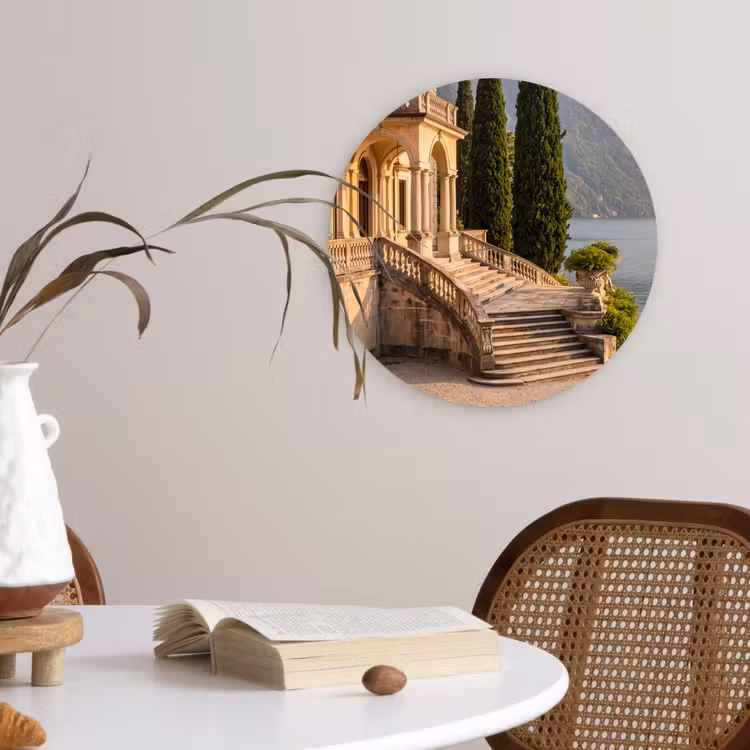 Glasbild Rund - Villa – Wasser – Treppen - Villa - water -trappen Wandcirkel plexiglas klein