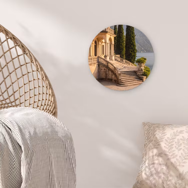 Glasbild Rund - Villa – Wasser – Treppen - Villa - water -trappen Wandcirkel plexiglas klein