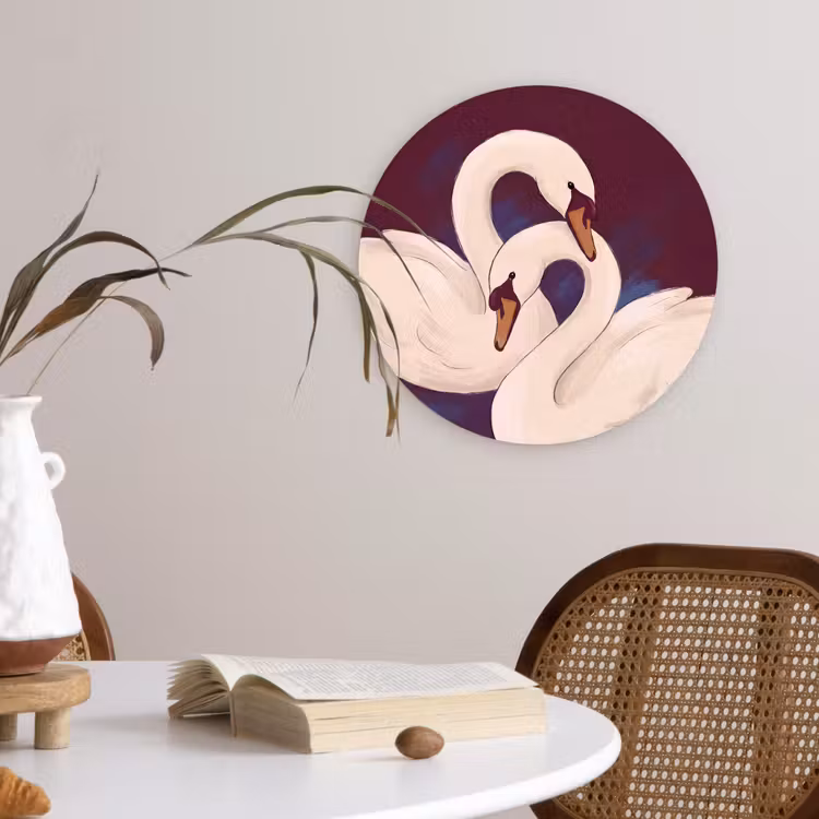 Glasbild Rund - Vogel – Paar – Liebe – Abstrakt – Weiß - Vogel - Koppel - Liefde - Abstract - Wit Wandcirkel plexiglas klein