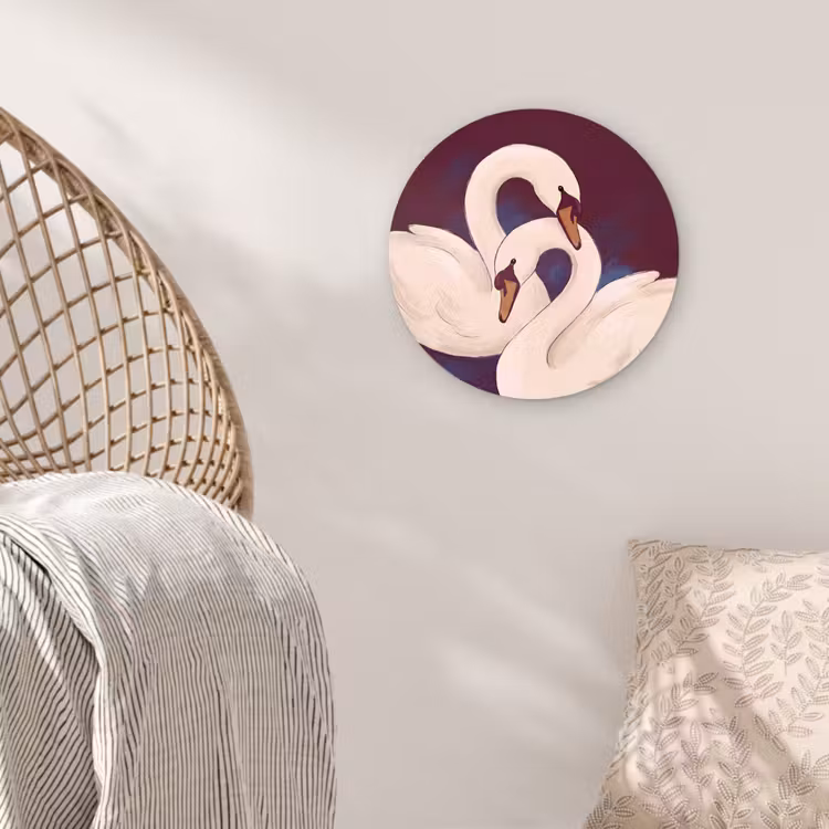 Glasbild Rund - Vogel – Paar – Liebe – Abstrakt – Weiß - Vogel - Koppel - Liefde - Abstract - Wit Wandcirkel plexiglas klein