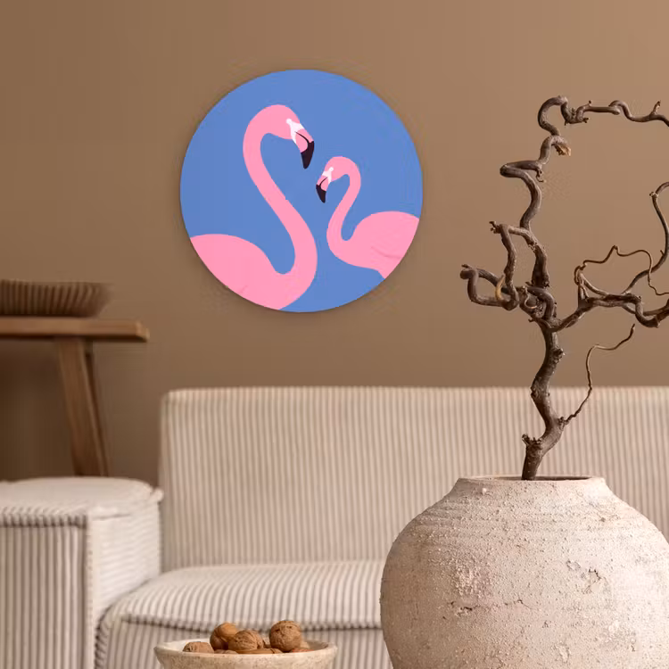 Glasbild Rund - Vogel – Paar – Tiere – Modern – Rosa - Vogel - Paar - Dieren - Modern - Roze Wandcirkel plexiglas klein