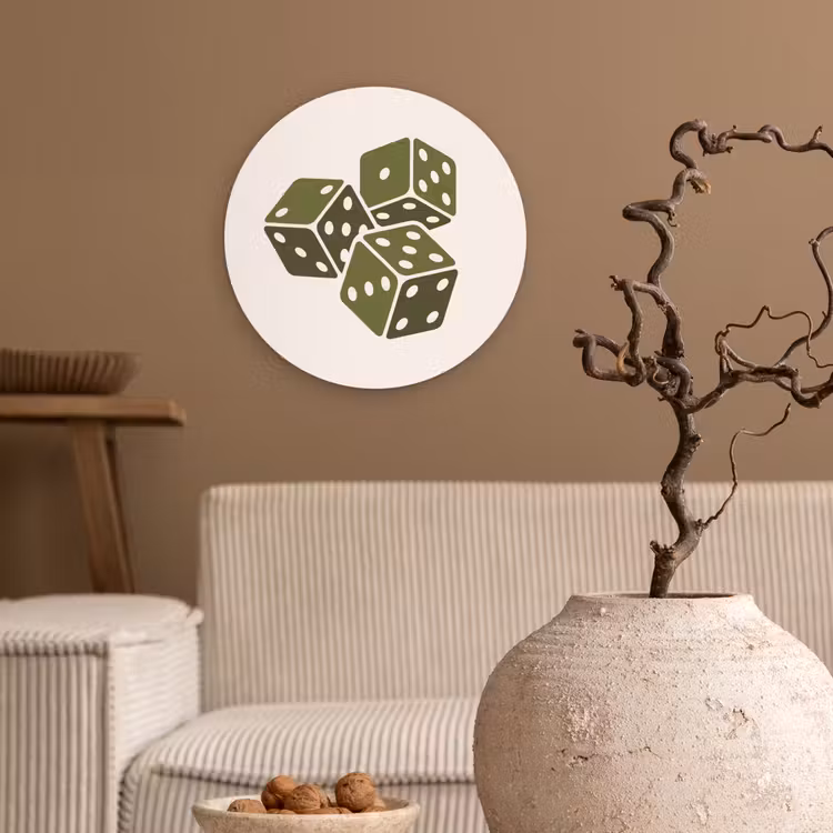 Glasbild Rund - Würfel – Spiel – Grün – Abstrakt - Dobbelsteen - Spel - Groen - Abstract Wandcirkel plexiglas klein