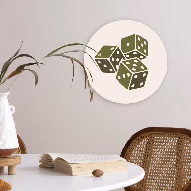 Glasbild Rund - Würfel – Spiel – Grün – Abstrakt - Dobbelsteen - Spel - Groen - Abstract Wandcirkel plexiglas klein