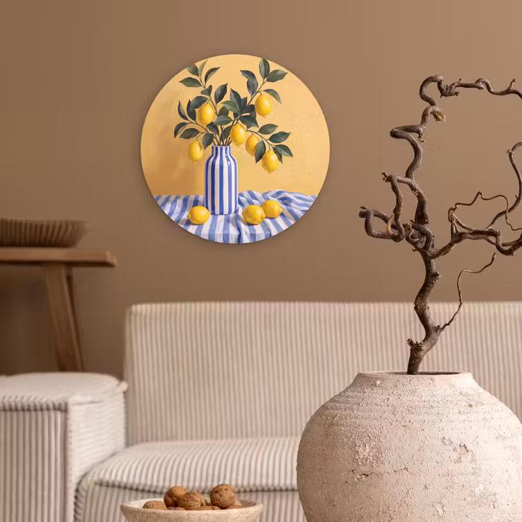 Glasbild Rund - Zitrone – Stillleben – Modern - Citroen - Stilleven - Modern Wandcirkel plexiglas klein