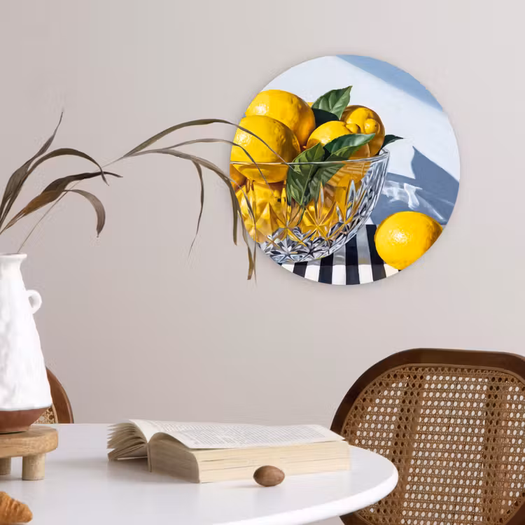 Glasbild Rund - Zitronen – Obst – Gelb - Citroenen - Fruit - Geel Wandcirkel plexiglas klein