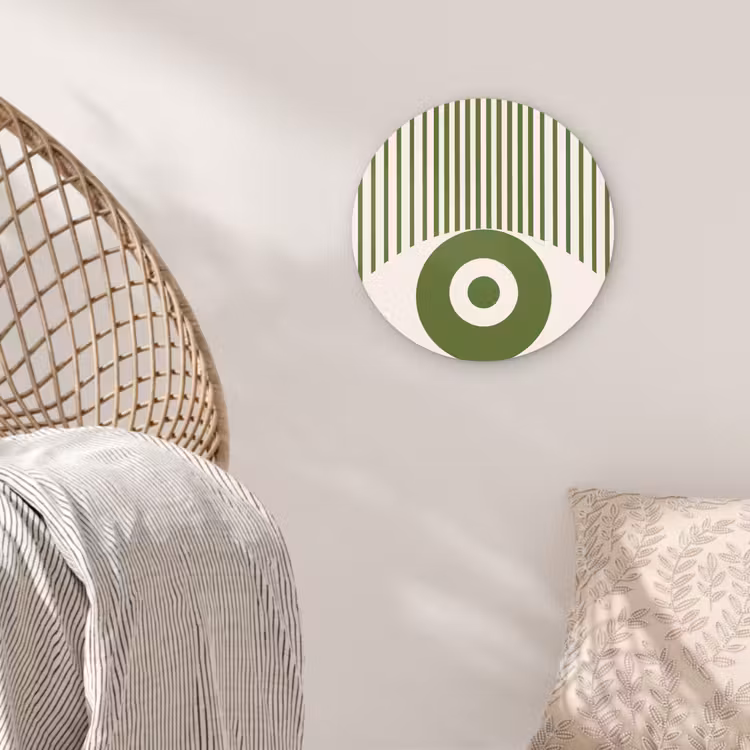 Glasbild Rund - Zusammenfassung – Auge – Streifen – Modern – Grün - Abstract - Oog - Strepen - Modern - Groen Wandcirkel plexiglas klein