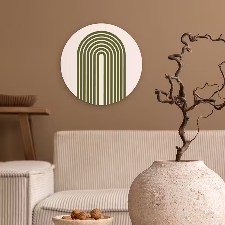 Glasbild Rund - Zusammenfassung – Bögen – Modern – Grün – Kunst - Abstract - Bogen - Modern - Groen - Kunst Wandcirkel plexiglas klein