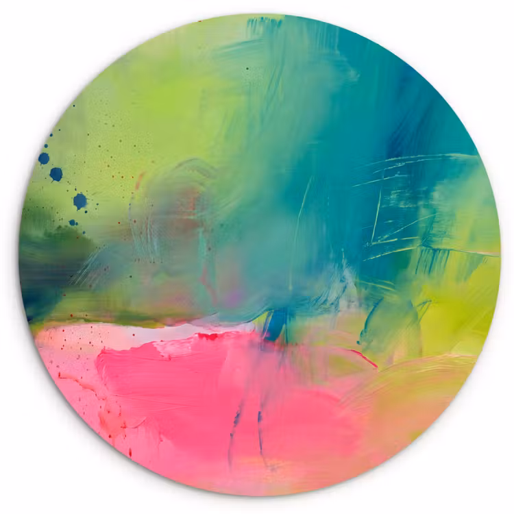 Glasbild Rund - Zusammenfassung – Farben – Modern – Grün – Rosa - Abstract - Kleuren - Modern - Groen - Roze Wandcirkel plexiglas klein