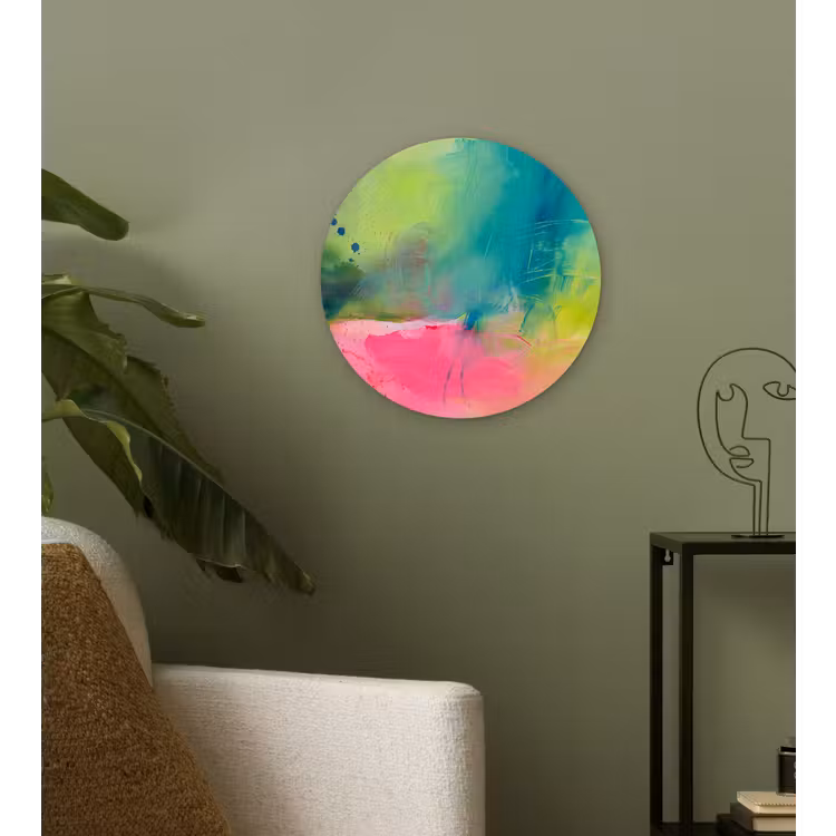 Glasbild Rund - Zusammenfassung – Farben – Modern – Grün – Rosa - Abstract - Kleuren - Modern - Groen - Roze Wandcirkel plexiglas klein