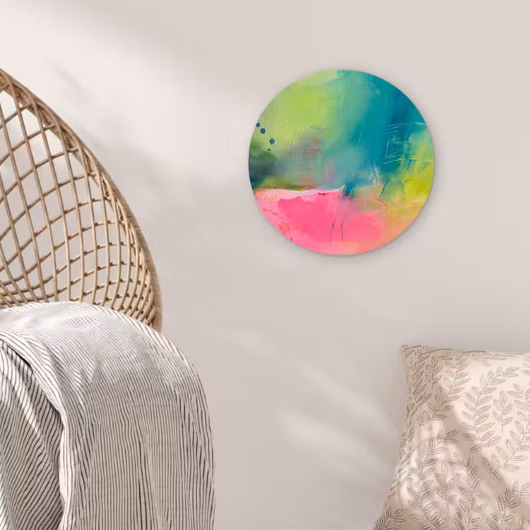 Glasbild Rund - Zusammenfassung – Farben – Modern – Grün – Rosa - Abstract - Kleuren - Modern - Groen - Roze Wandcirkel plexiglas klein