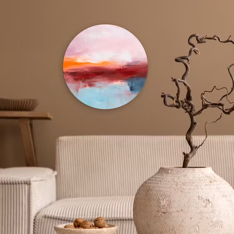 Glasbild Rund - Zusammenfassung – Farben – Modern – Kunst – Rosa - Abstract - Kleuren - Modern - Kunst - Roze Wandcirkel plexiglas klein