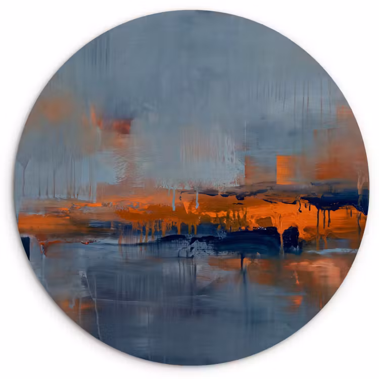 Glasbild Rund - Zusammenfassung – Farben – Modern – Orange – Grau - Abstract - Kleuren - Modern - Oranje - Grijs Wandcirkel plexiglas klein