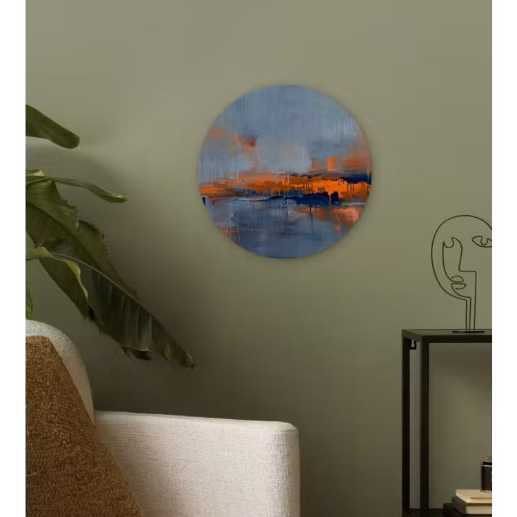 Glasbild Rund - Zusammenfassung – Farben – Modern – Orange – Grau - Abstract - Kleuren - Modern - Oranje - Grijs Wandcirkel plexiglas klein
