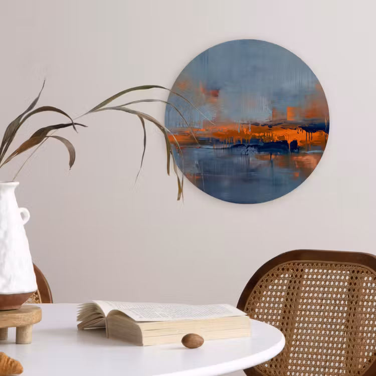 Glasbild Rund - Zusammenfassung – Farben – Modern – Orange – Grau - Abstract - Kleuren - Modern - Oranje - Grijs Wandcirkel plexiglas klein
