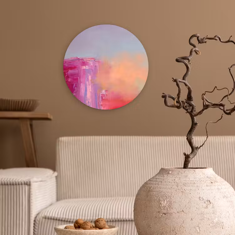 Glasbild Rund - Zusammenfassung – Farben – Modern – Rosa - Abstract - Kleuren - Modern - Roze Wandcirkel plexiglas klein