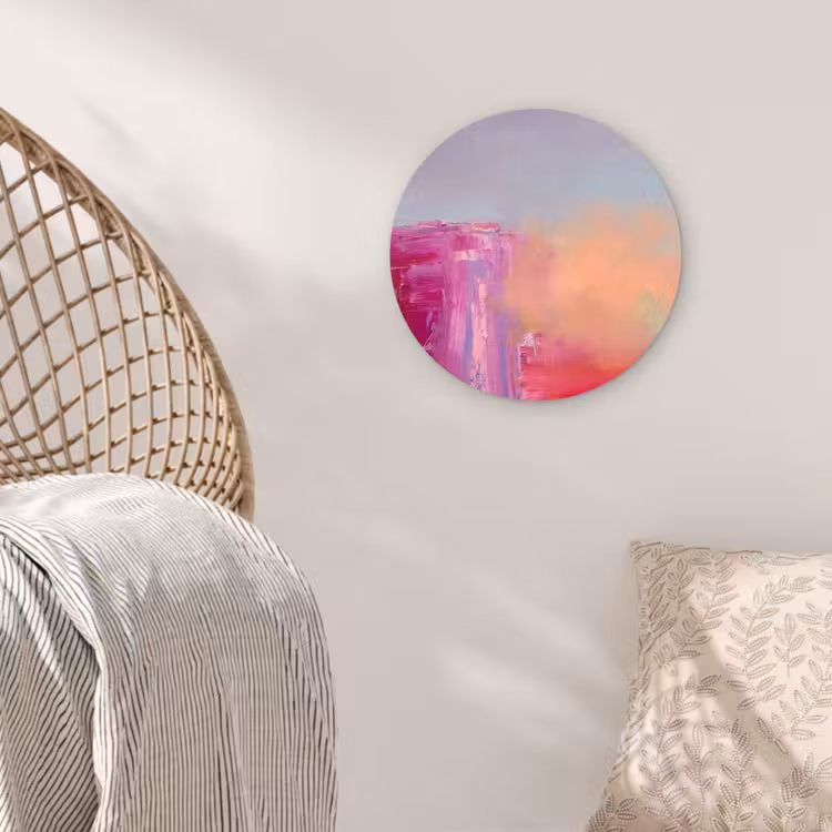 Glasbild Rund - Zusammenfassung – Farben – Modern – Rosa - Abstract - Kleuren - Modern - Roze Wandcirkel plexiglas klein