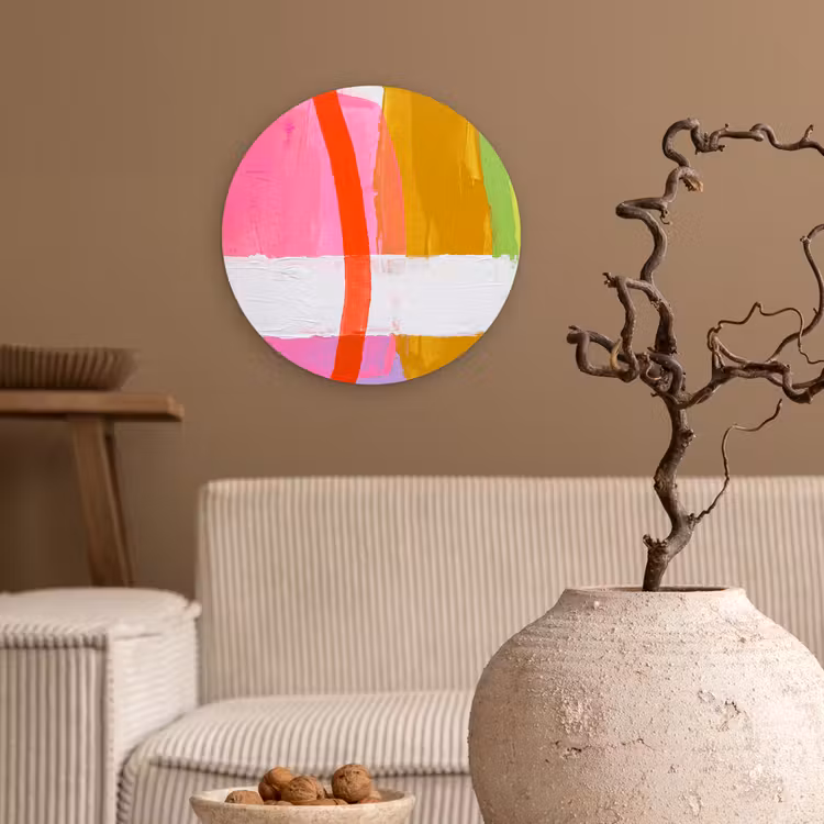 Glasbild Rund - Zusammenfassung – Farbenfroh – Formen – Modern – Kunst - Abstract - Kleurrijk - Vormen - Modern - Kunst Wandcirkel plexiglas klein