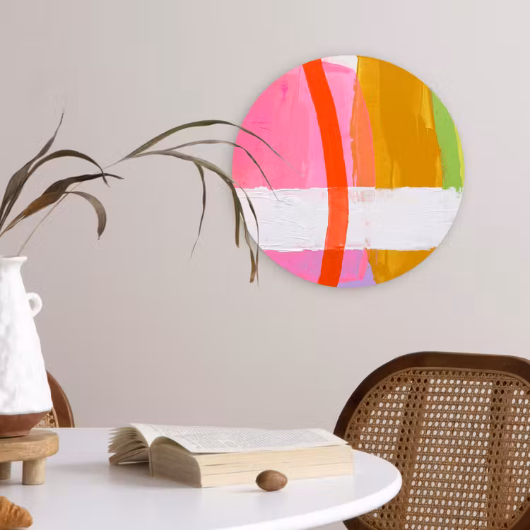 Glasbild Rund - Zusammenfassung – Farbenfroh – Formen – Modern – Kunst - Abstract - Kleurrijk - Vormen - Modern - Kunst Wandcirkel plexiglas klein