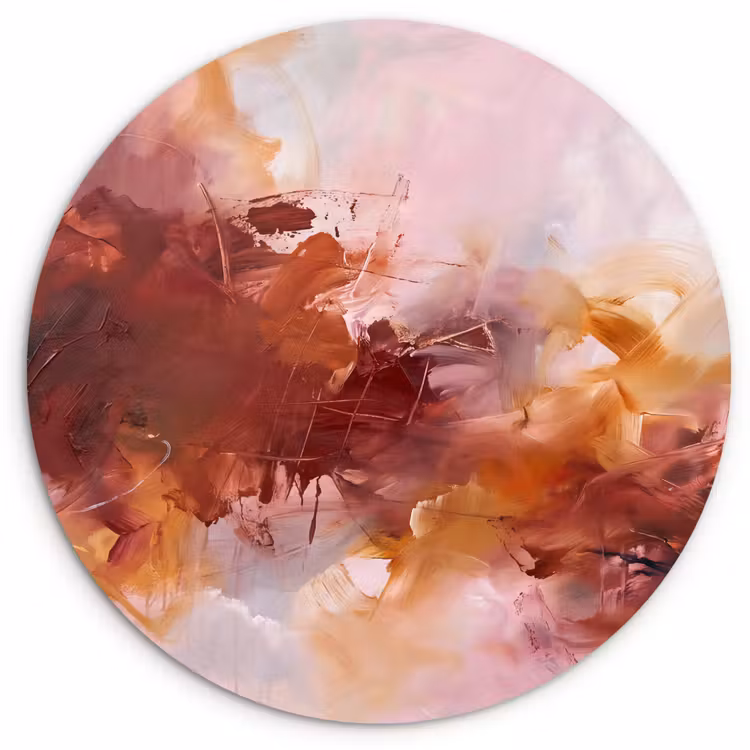 Glasbild Rund - Zusammenfassung – Farbenfroh – Kunst – Modern – Rosa-Rot - Abstract - Kleurrijk - Kunst - Modern - Roze-Rood Wandcirkel plexiglas klein