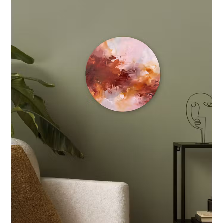 Glasbild Rund - Zusammenfassung – Farbenfroh – Kunst – Modern – Rosa-Rot - Abstract - Kleurrijk - Kunst - Modern - Roze-Rood Wandcirkel plexiglas klein
